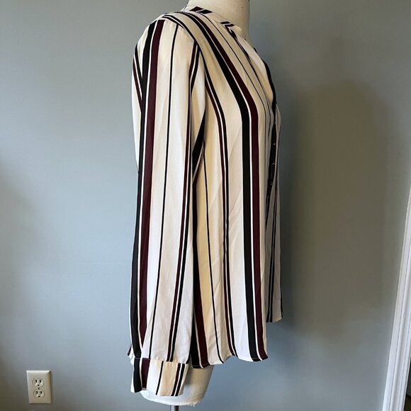Ivanka Trump Sz L Striped Cream Burgundy hook closure Black Blouse Top POSH55 - Picture 8 of 15